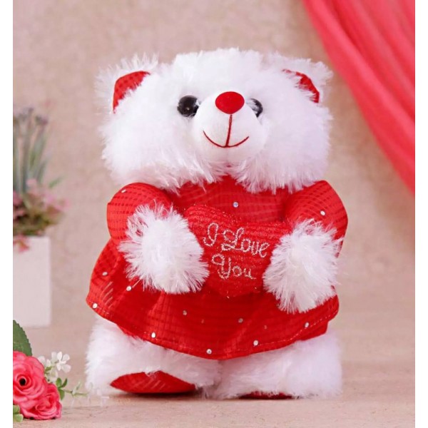 2.5 Feet Red Frock Teddy Bear with Red I Love You Heart